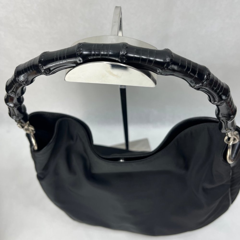 Gucci Black Bamboo Nylon Classic Vintage Hand Cross Body Bag w/COA - Picture 5 of 14